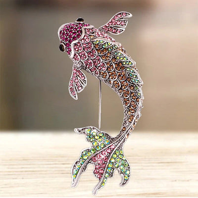 Cute Critters Brooch - Koi II - A large enamel brooch shaped like a koi carp, encrusted with shimmering crystals.