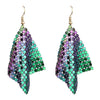 The Diva Drape Earrings - Large triangular earrings made from aluminium mesh fabric, which is made of metal but behaves like fabric, to it shifts and shimmers as it catches the light.