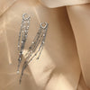 Elena Tassel Chain Lever Back Earrings - Cute little heart-shaped huggies with long dangly silver tassels strung off them.