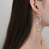 Elena Tassel Chain Lever Back Earrings - Cute little heart-shaped huggies with long dangly silver tassels strung off them.