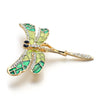 Estelle Dragonfly Brooch - A large green and gold dragonfly-themed brooch with metallic enamel paint on the wings and an assortment of shimmering crystals.