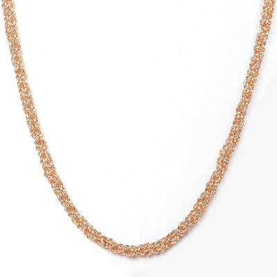 Eudocia Byzantine Weave Necklace - A delicate rose gold necklace made from a complicated weave of interlocking rings.