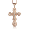 Faith Oversized Ornate Crucifix Necklace - A large, ornately carved rose gold cross on a slim chain.