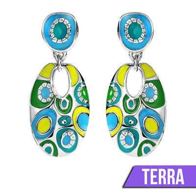 Flower Child Enamel Dangle Earrings - Funky and colourful oval shaped enamel earrings with a strong retro vibe.