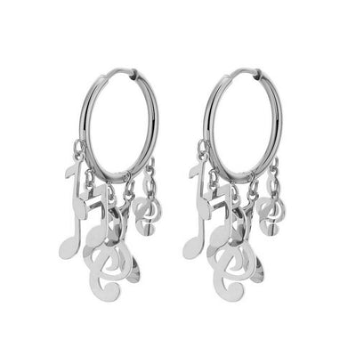 Harmonia Charm Hoop Earrings - Small hoop earrings adorned with five little charms on each ear that are made to resemble musical notes.