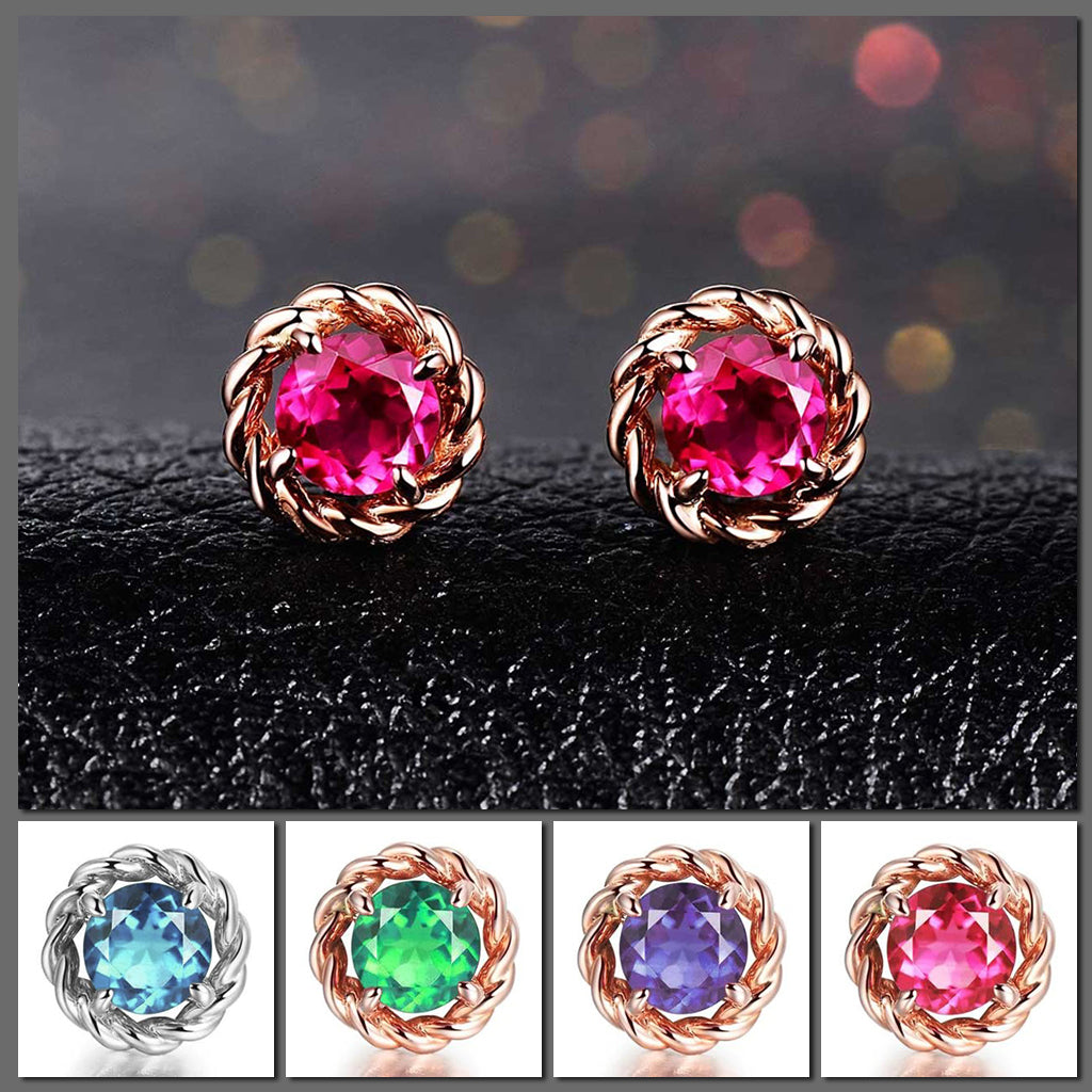 Iris Chromatic Crystal Stud Earrings - Beautiful, delicate little stud earrings featuring a single brightly-coloured topaz surrounded by a wreath of gold or silver toned metal.