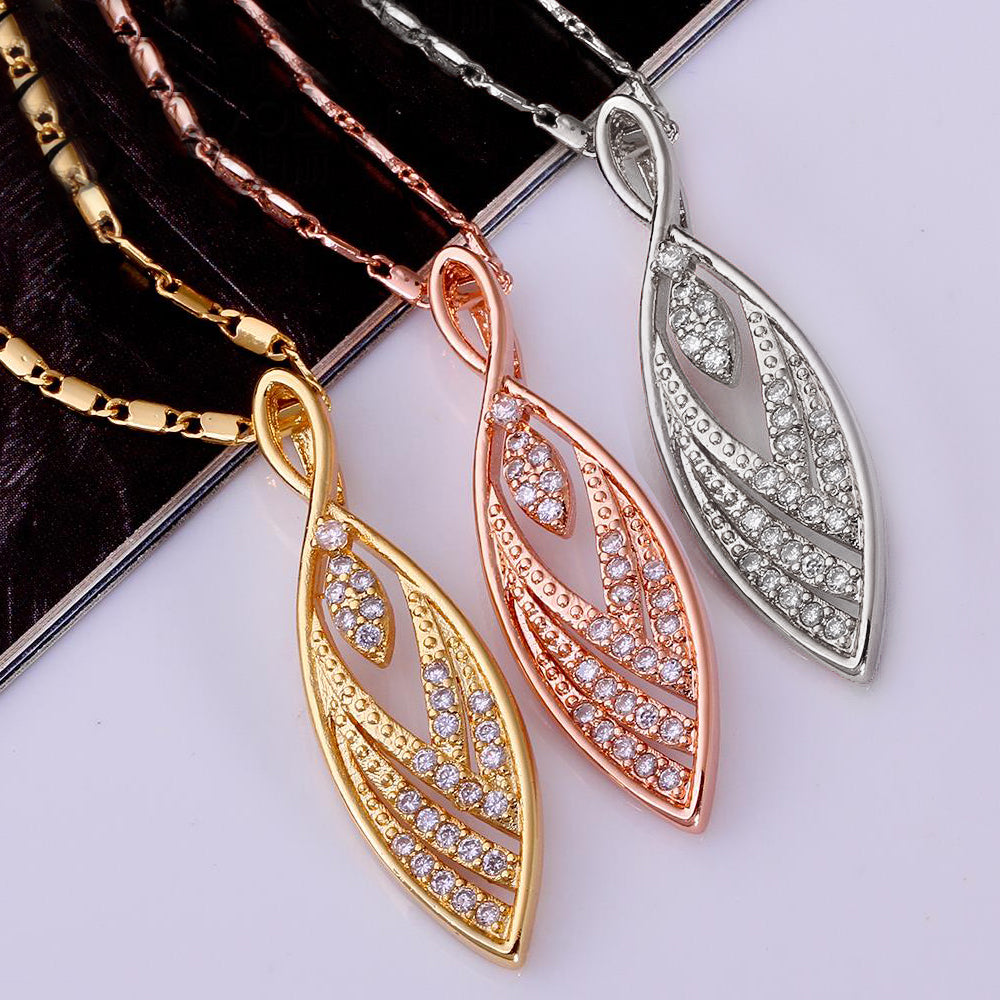 The Julienne Necklace - a lovely, unusual leaf-shaped necklace available in gold, rose, or silver. 