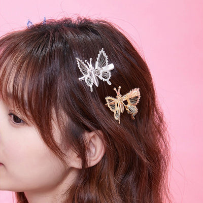 Kimana Fluttering Butterfly Hair Clips - Cute metal butterfly clips with spring-loaded wings that flutter constantly with the slightest movement.