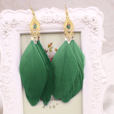 Lakisha Feather Drop Earrings - Large, colourful feather earrings available in an assortment of vibrant colours.