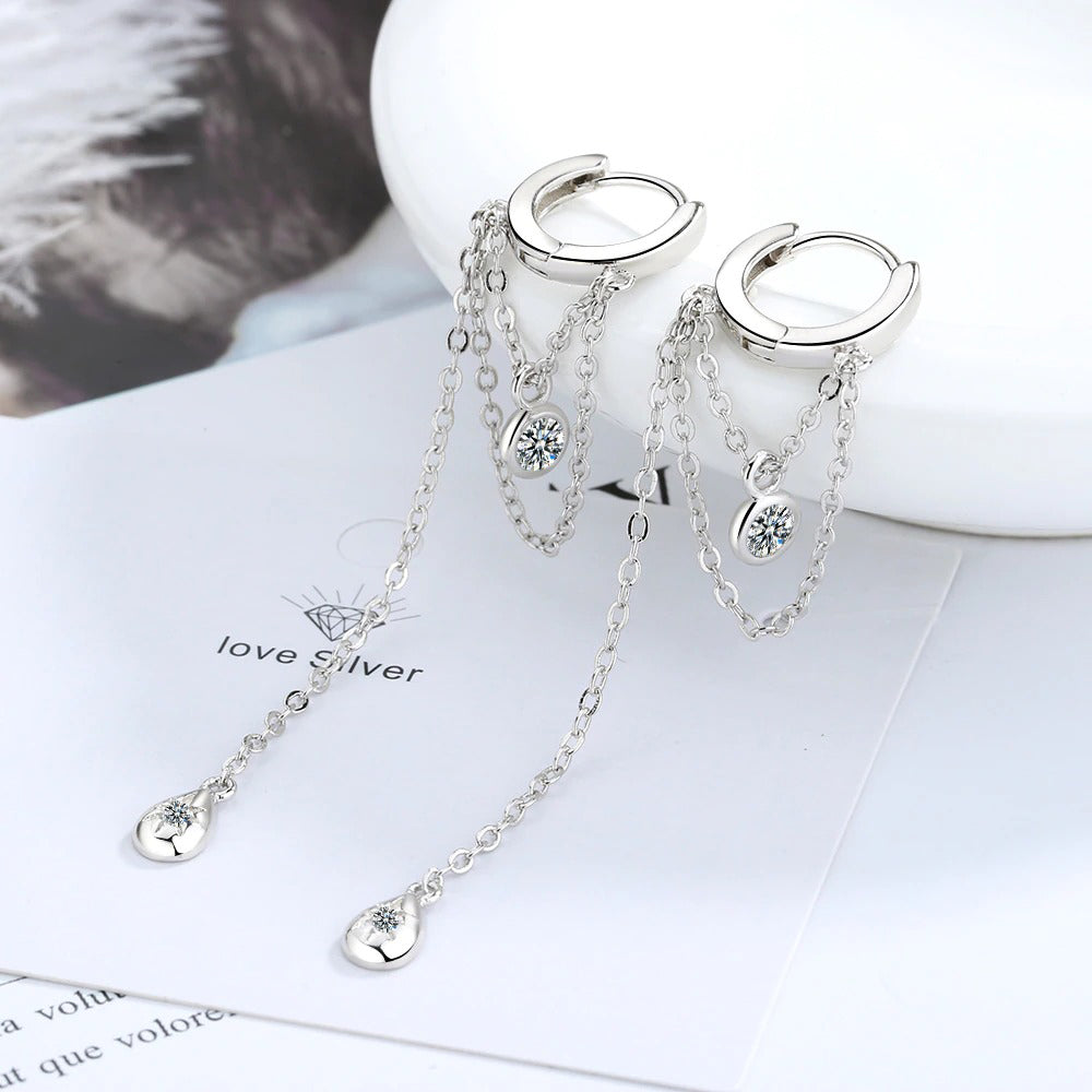 Silver Plated Modern Chain Hanging Earrings Secured with a Post and Back  Closure - LAIDA - 4255443