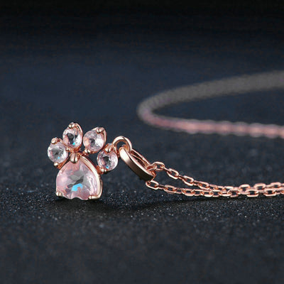 Sekhmet Cat Paw Jewellery Set - A cute pink rose quartz and rose gold cat themed jewellery set.