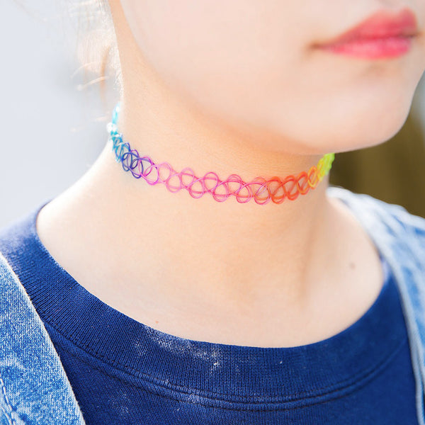 Retro Revival Fishline Tattoo Choker Rainbow Edition