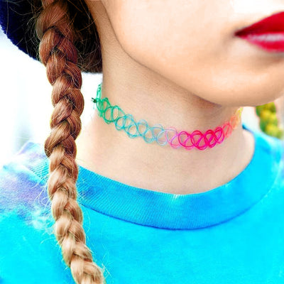 Retro Revival - Fishline Tattoo Choker - Rainbow Edition - A classic retro-style fishline choker in a rainbow ombre colour.