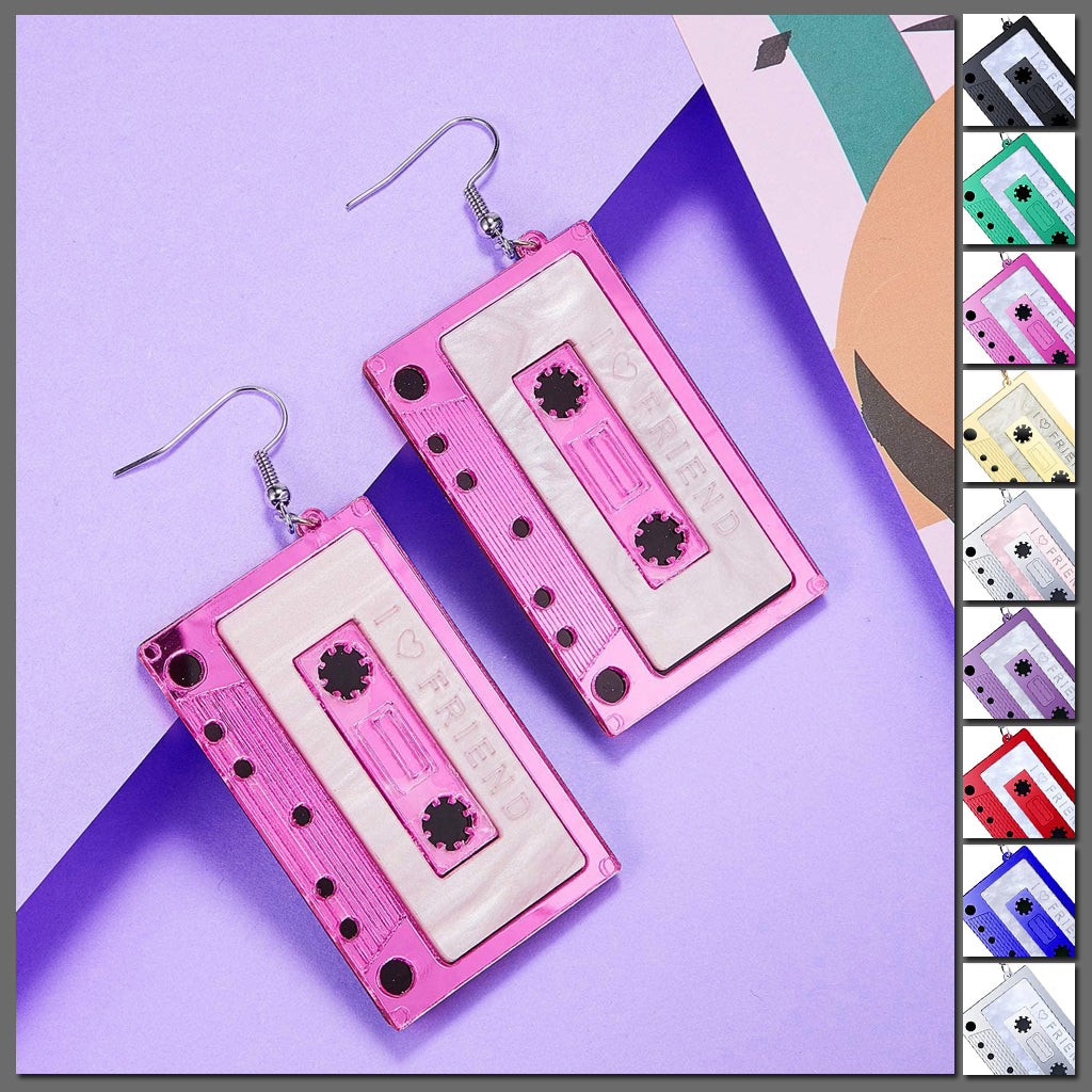 Retro Revival Rockin' Remix Earrings - Cute, colourful acrylic cassette tape earrings available in a range of fun and funky colours.
