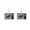 Retro Revival Test Pattern Telly Earrings - Cute plastic earrings shaped like a vintage television with a test pattern on the screen.