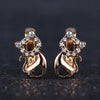 Rosemarie Lever Back Earrings - Lovely small cat-shaped rose gold earrings studded with quartz crystals.