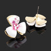 Sakura Blossom Earrings - Large stud earrings shaped like lovely pink and white flowers, adorned with smooth enamel and small pink and white crystals.