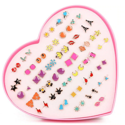The Sassy Fash Children's Earring Sets - an assortment of silicone-stemmed hypoallergenic earrings in a cute heart-shaped box.