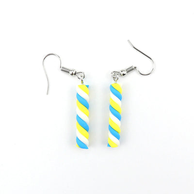 Teenytopia Barber Pole Candy Earrings - Cute polymer clay earrings shaped like twisted candy sticks, in an assortment of vibrant colour combinations.