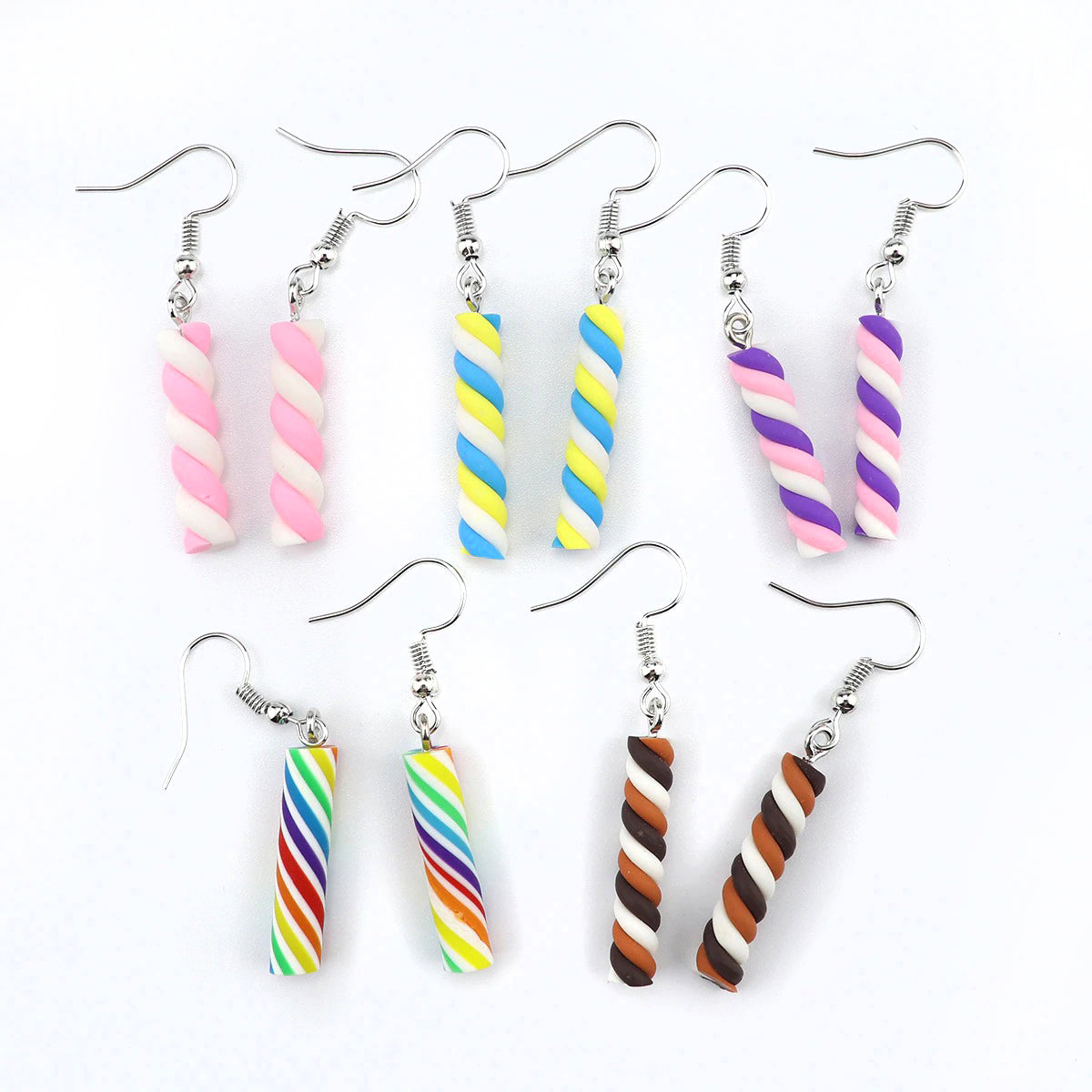 Teenytopia Barber Pole Candy Earrings - Cute polymer clay earrings shaped like twisted candy sticks, in an assortment of vibrant colour combinations.