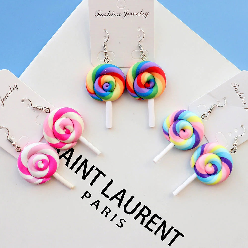 Teenytopia Luscious Lollipop Earrings - Adorable polymer clay earrings shaped like brightly-coloured lollipops