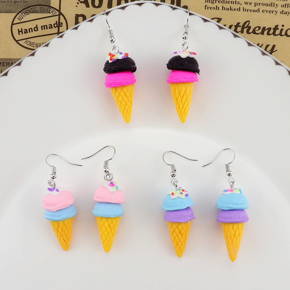 Teenytopia One Scoop Or Two Earrings - Adorable little earrings with charms of brightly-coloured polymer clay shaped to look like little icecream cones. So cute!