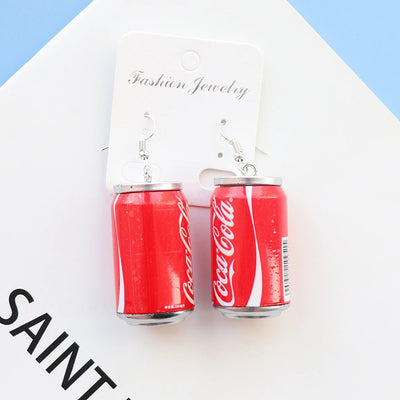 Teenytopia Pop Top Earrings - Cute french hook earrings with little tin cans attached to them, featuring popular brands of soda.