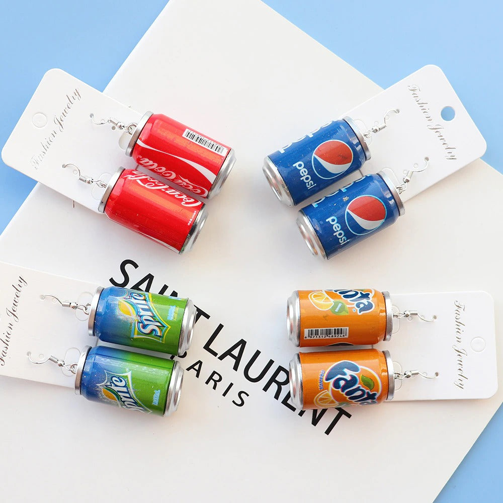 Teenytopia Pop Top Earrings - Cute french hook earrings with little tin cans attached to them, featuring popular brands of soda. 