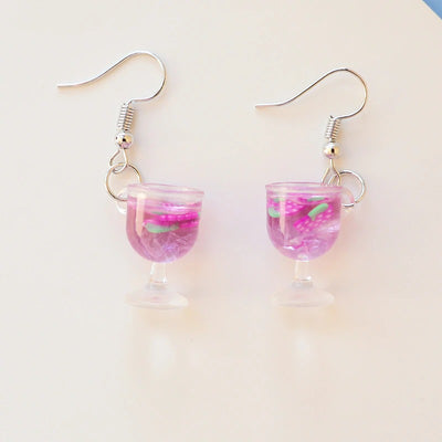 Teenytopia Summer Quencher Earrings - Cute little earrings shaped like tiny wine glasses, filled with different coloured liquids and fillers that look like ice cubes and slivers of fruit.