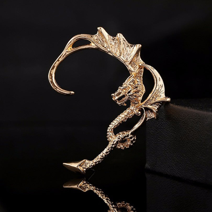 Tiamat Dragon Ear Cuff - A stylised dragon ear cuff designed to be worn on the left ear.