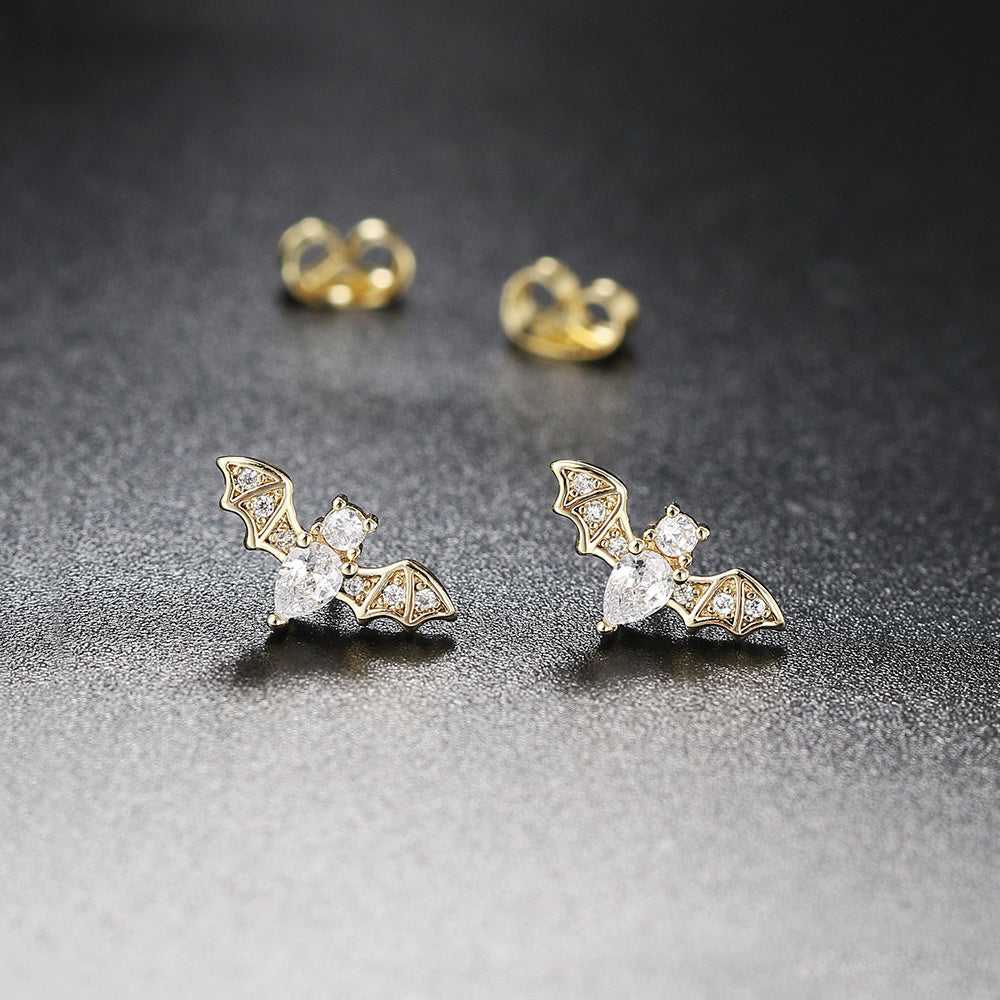 Wednesday Bat Crystal Stud Earrings - Adorable tiny crystal earrings shaped like an itty bitty bat, studded with gorgeous crystals.