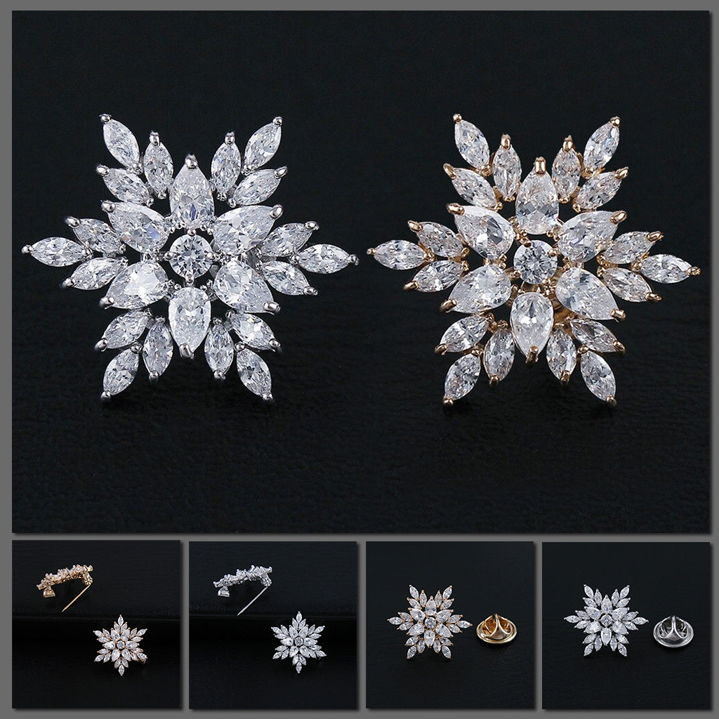 Winter Sparkle Brooch - A tiny little lapel pin made from delicate quartz crystals arranged into a snowflake pattern.