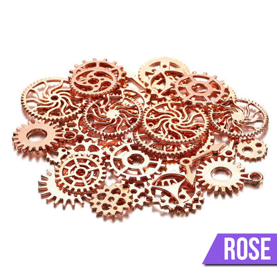 Cheeky Crafter Steampunk Gears - A pile of little metal gears designed for crafting, in a mix of gold, silver, bronze, copper, and rose gold colours.