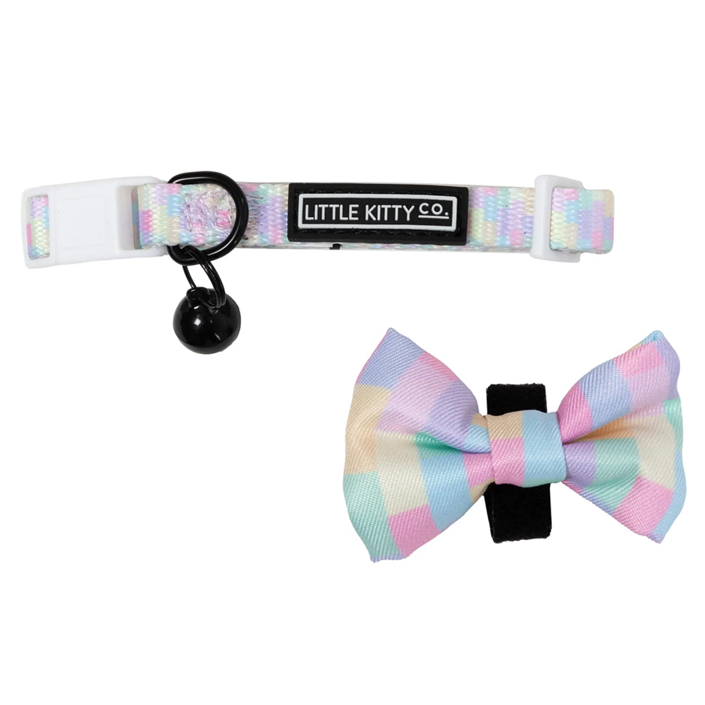 Little Kitty Co. Cat Collar & Bow Tie - Gelato is a refreshing delicate summer print featuring a range of soft pastel colours against a cool blue lining.
