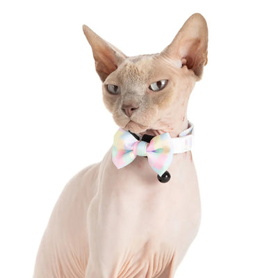Little Kitty Co. Cat Collar & Bow Tie - Gelato is a refreshing delicate summer print featuring a range of soft pastel colours against a cool blue lining.