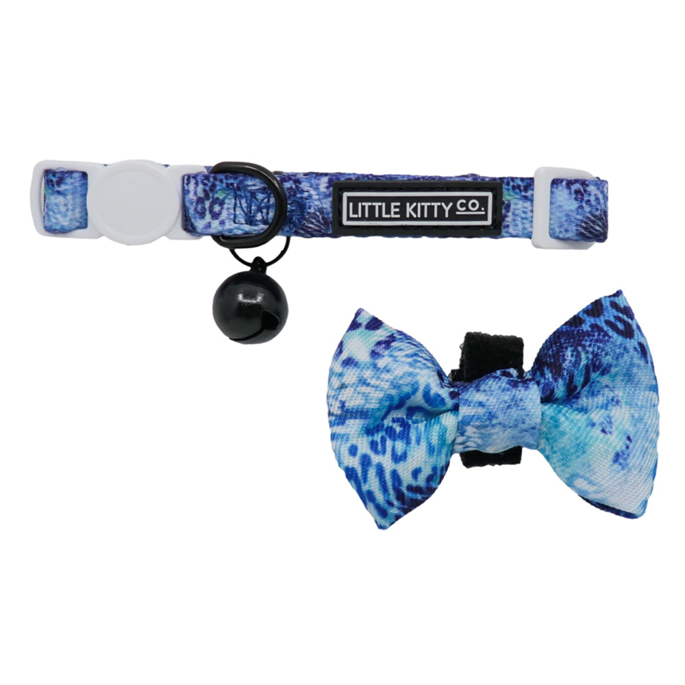 Little Kitty Co. Cat Collar & Bow Tie - Snakeskin - A cat collar with matching bowtie with a lovely dappled blue pattern that vaguely resembles snakeskin.