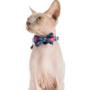 Little Kitty Co. Cat Collar & Bow Tie - Stop And Smell The Flowers a cool and refreshing dark blue print with a stylised floral motif, perfect for those summertime adventures.