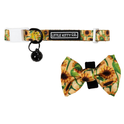 Little Kitty Co. Cat Collar & Bow Tie - Sunny Vibes is the perfect way to rock that summer feeling all year round, with its bright yellow palette and bold sunflower print.