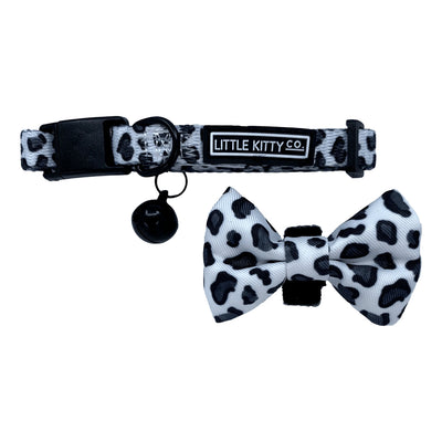 Little Kitty Co. Cat Collar & Bow Tie - Wild Cat (Limited Edition) - An adorable white leopard print cat collar with a matching bow tie.