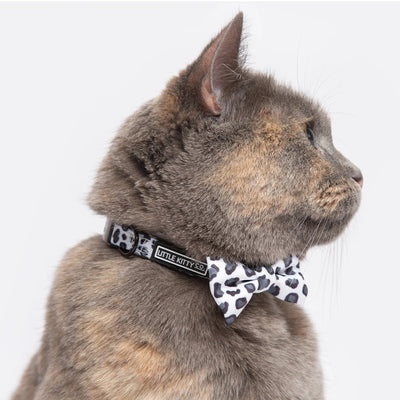 Little Kitty Co. Cat Collar & Bow Tie - Wild Cat (Limited Edition) - An adorable white leopard print cat collar with a matching bow tie.