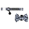 Little Kitty Co. Cat Collar & Bow Tie - Wild Paws features a simple and elegant monochrome palette dotted with cute cartoon kitty paws, in a fun new take on the traditional white leopard print.