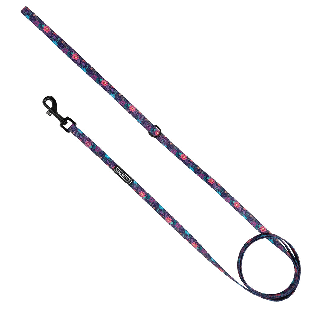 Little Kitty Co. Cat Leash - Stop And Smell The Flowers a cool and refreshing dark blue print with a stylised floral motif, perfect for those summertime adventures.