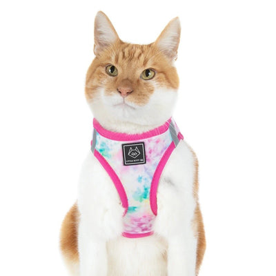 Little Kitty Co. Cat Step-In Harness - a delightfully delicate pastel blend on the outside, contrasted against a vibrant bubblegum pink lining.