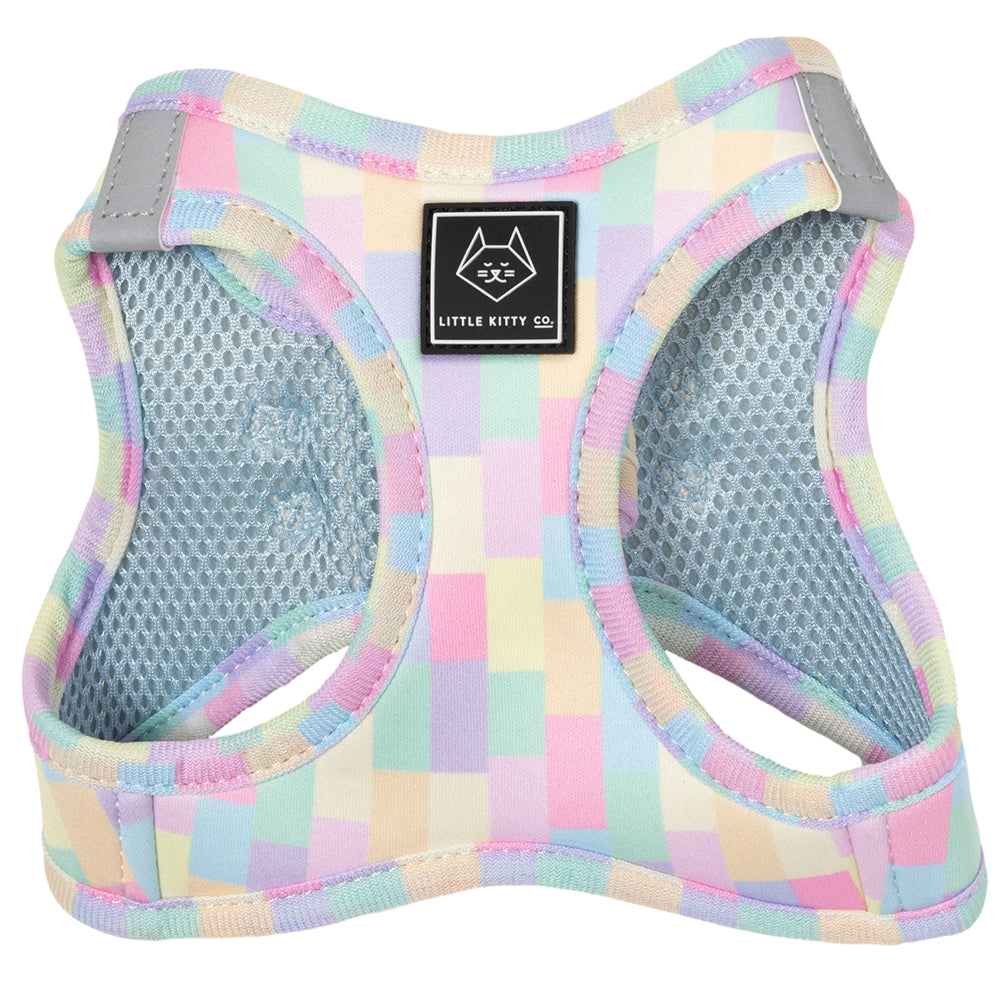 Little Kitty Co. Cat Step-In Harness - Gelato is a refreshing delicate summer print featuring a range of soft pastel colours against a cool blue lining.