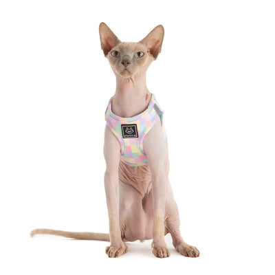 Little Kitty Co. Cat Step-In Harness - Gelato is a refreshing delicate summer print featuring a range of soft pastel colours against a cool blue lining.
