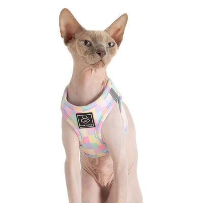 Little Kitty Co. Cat Step-In Harness - Gelato is a refreshing delicate summer print featuring a range of soft pastel colours against a cool blue lining.