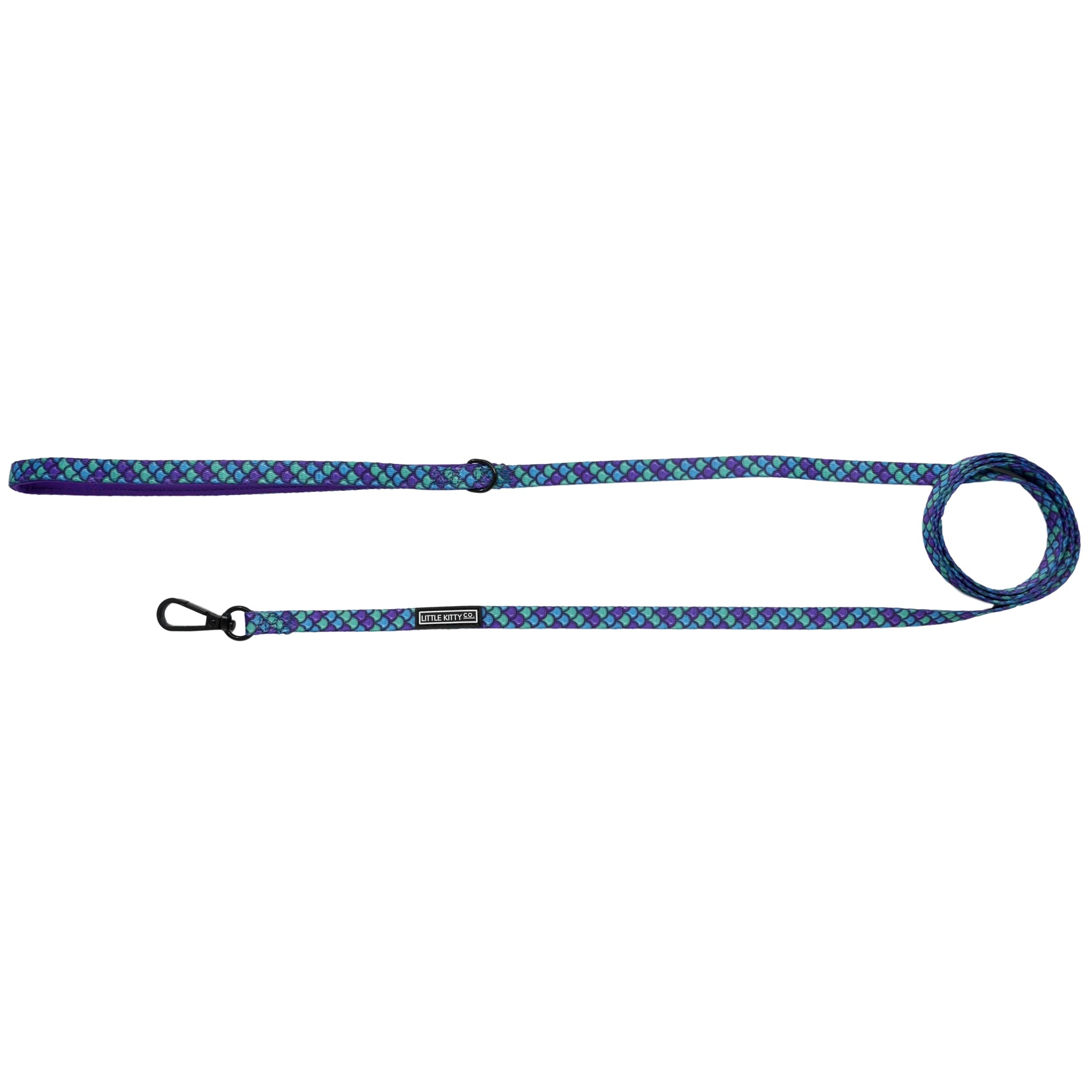 Little Kitty Co. Cat Step-In Harness - Scaled Back (Limited Edition) - A vibrant multi-coloured mermaid themed cat leash in shades of blue, purple, and green.