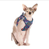 Little Kitty Co. Cat Step-In Harness - Stop And Smell The Flowers a cool and refreshing dark blue print with a stylised floral motif, perfect for those summertime adventures.