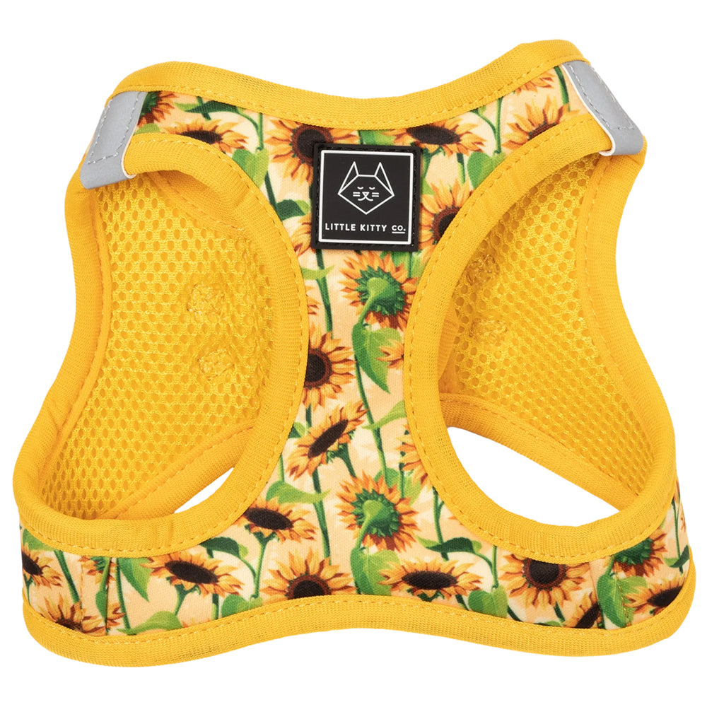 Little Kitty Co. Cat Step-In Harness - Sunny Vibes is the perfect way to rock that summer feeling all year round, with its bright yellow palette and bold sunflower print.