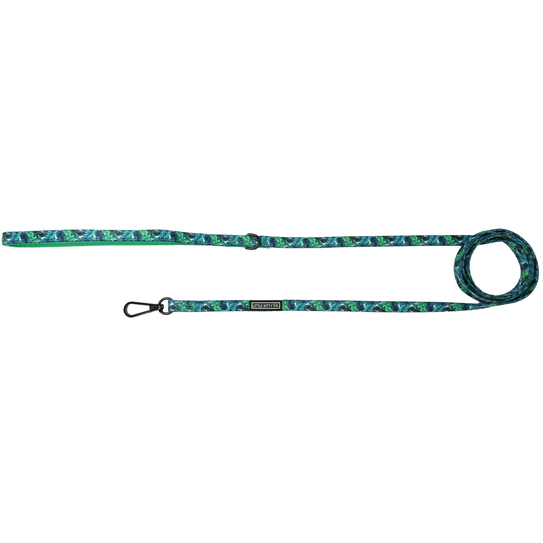 Little Kitty Co. Cat Step-In Harness - Vacay Palms (Limited Edition) - A vibrant green cat leash with a leaf motif.